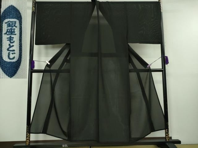 平和屋本店＊極上　夏物　男性　銀座もとじ　色無地　キングサイズ　紗　黒地　逸品　DZAB8463kh6