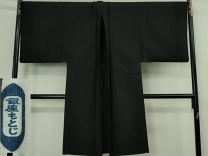 平和屋本店∞極上　男性　銀座もとじ　長羽織　キングサイズ　袷　黒地　御召縮緬　逸品　DZAB8464kh6