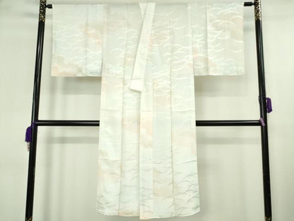 平和屋本店●極上　訪問着・長襦袢(無双仕立て)セット　更紗花文　灰黄緑色地　金彩　反端付き　逸品　未使用　DZAB8480kh6