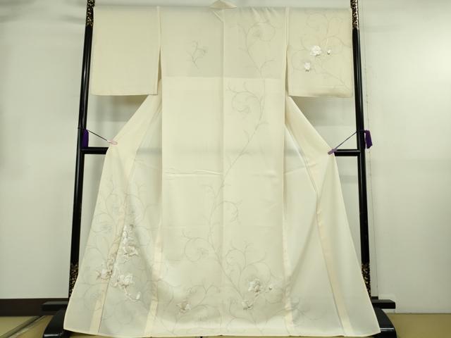 平和屋本店＊極上　夏物　訪問着　絽　手刺繍　更紗花文　鳥の子色地　金銀糸　ロング丈　逸品　未使用　DZAB8481kh6