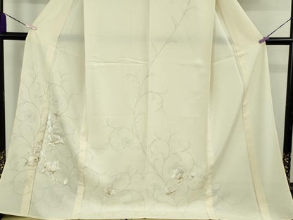 平和屋本店＊極上　夏物　訪問着　絽　手刺繍　更紗花文　鳥の子色地　金銀糸　ロング丈　逸品　未使用　DZAB8481kh6