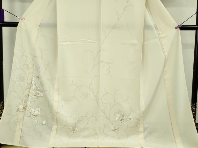 平和屋本店＊極上　夏物　訪問着　絽　手刺繍　更紗花文　鳥の子色地　金銀糸　ロング丈　逸品　未使用　DZAB8481kh6