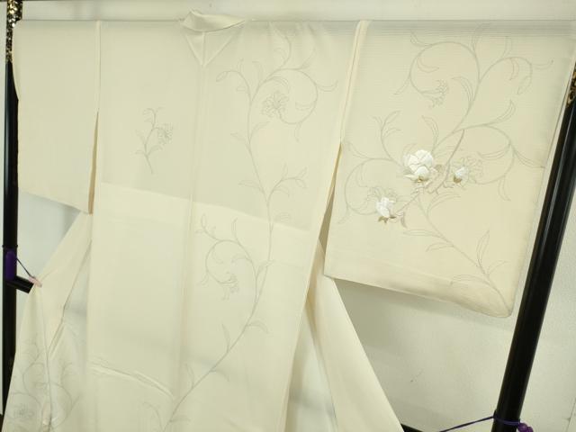平和屋本店＊極上　夏物　訪問着　絽　手刺繍　更紗花文　鳥の子色地　金銀糸　ロング丈　逸品　未使用　DZAB8481kh6