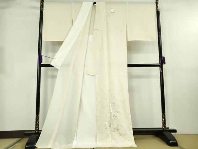 平和屋本店＊極上　夏物　訪問着　絽　手刺繍　更紗花文　鳥の子色地　金銀糸　ロング丈　逸品　未使用　DZAB8481kh6