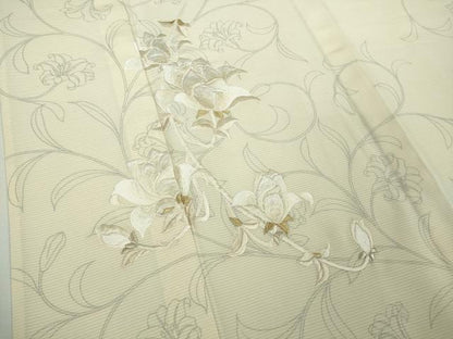 平和屋本店＊極上　夏物　訪問着　絽　手刺繍　更紗花文　鳥の子色地　金銀糸　ロング丈　逸品　未使用　DZAB8481kh6