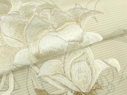 平和屋本店＊極上　夏物　訪問着　絽　手刺繍　更紗花文　鳥の子色地　金銀糸　ロング丈　逸品　未使用　DZAB8481kh6