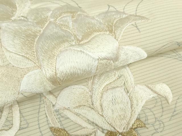平和屋本店＊極上　夏物　訪問着　絽　手刺繍　更紗花文　鳥の子色地　金銀糸　ロング丈　逸品　未使用　DZAB8481kh6