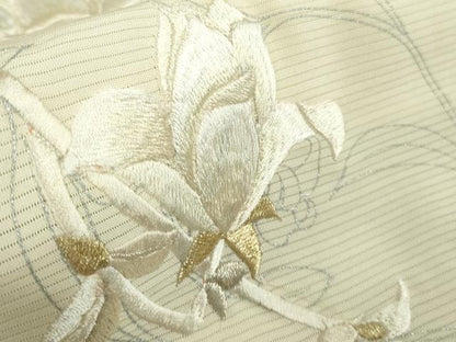 平和屋本店＊極上　夏物　訪問着　絽　手刺繍　更紗花文　鳥の子色地　金銀糸　ロング丈　逸品　未使用　DZAB8481kh6
