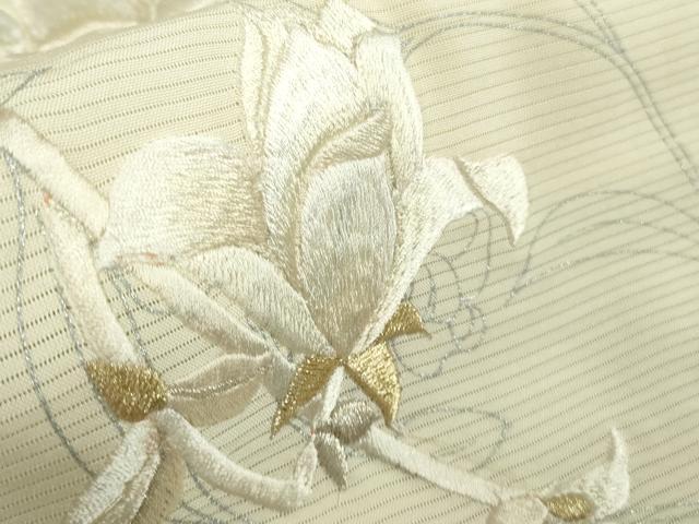 平和屋本店＊極上　夏物　訪問着　絽　手刺繍　更紗花文　鳥の子色地　金銀糸　ロング丈　逸品　未使用　DZAB8481kh6