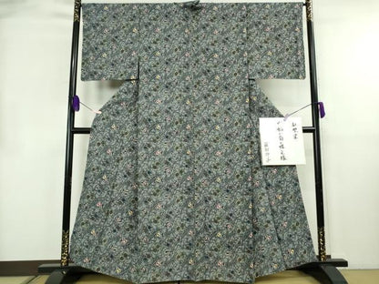 平和屋本店●希少　本場琉球紅型　藤村玲子　小紋　雪輪に菊と蝶文様　色紙・たとう紙・参考資料付き　逸品　DZAB8484kh6