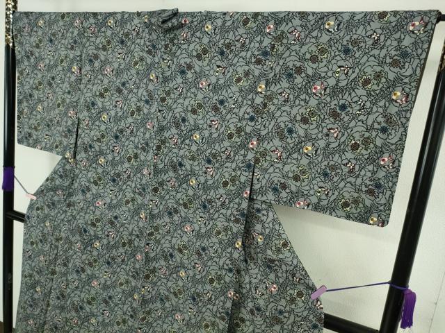 平和屋本店●希少　本場琉球紅型　藤村玲子　小紋　雪輪に菊と蝶文様　色紙・たとう紙・参考資料付き　逸品　DZAB8484kh6