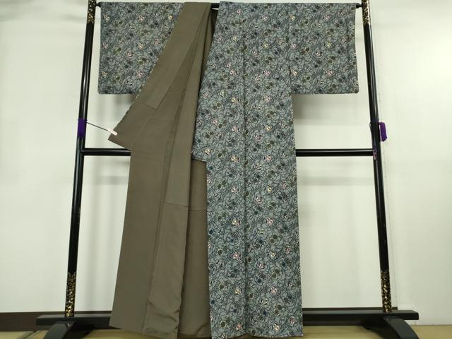 平和屋本店●希少　本場琉球紅型　藤村玲子　小紋　雪輪に菊と蝶文様　色紙・たとう紙・参考資料付き　逸品　DZAB8484kh6