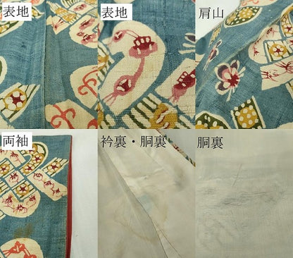 平和屋本店●極上　工芸着物　生紬　型染　錦木文様　逸品　DZAB8492kh6