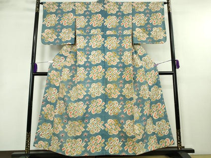 平和屋本店●極上　工芸着物　生紬　型染　錦木文様　逸品　DZAB8492kh6