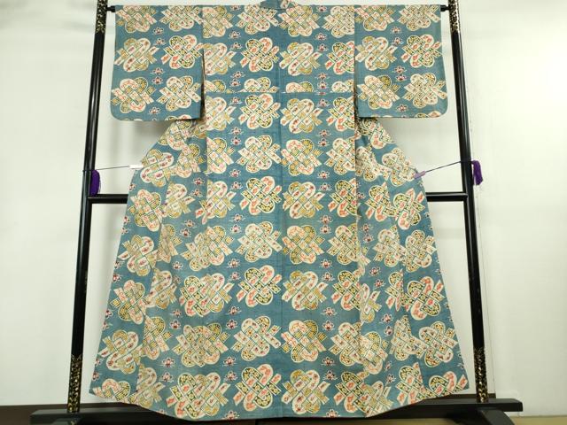 平和屋本店●極上　工芸着物　生紬　型染　錦木文様　逸品　DZAB8492kh6