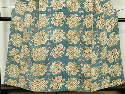 平和屋本店●極上　工芸着物　生紬　型染　錦木文様　逸品　DZAB8492kh6