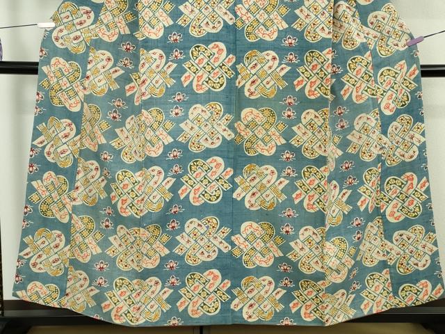 平和屋本店●極上　工芸着物　生紬　型染　錦木文様　逸品　DZAB8492kh6