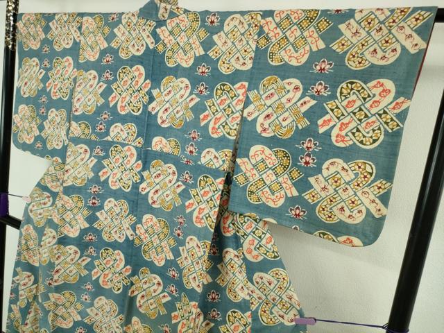平和屋本店●極上　工芸着物　生紬　型染　錦木文様　逸品　DZAB8492kh6