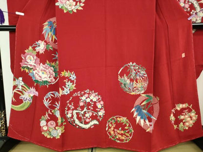 平和屋本店●極上　友禅師　有馬国雄　振袖・長襦袢(無双仕立て)セット　松竹梅　吉祥花丸文　鬼しぼ縮緬　逸品　未使用　DZAB8496kh6