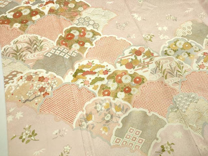 平和屋本店●極上　京都の和装業の老舗一門　千切屋　訪問着　駒刺繍　雪輪青海波　灰桜色地　金彩　反端付き　逸品　未使用　DZAB8503kh6
