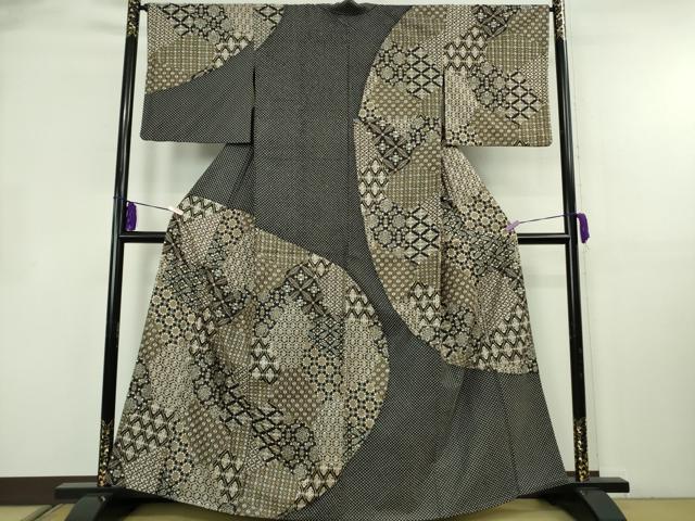 平和屋本店●極上　中国三大刺繍　スワトウ刺繍　汕頭刺繍　総刺繍　訪問着　切嵌名物裂　黒地　逸品　DZAB8505kh6