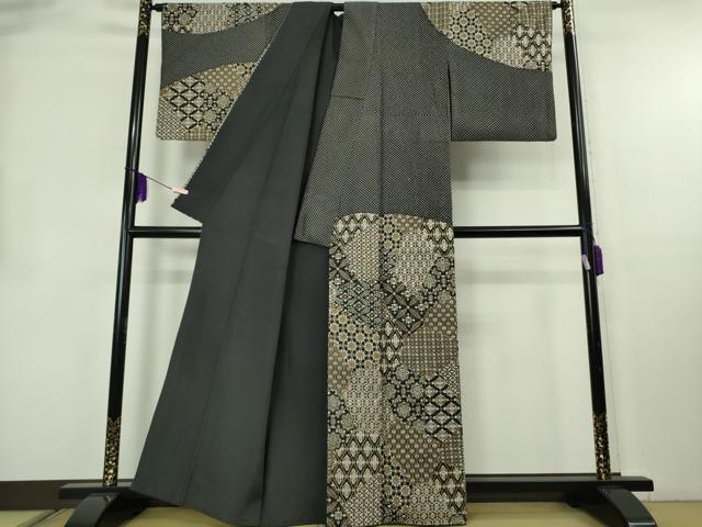 平和屋本店●極上　中国三大刺繍　スワトウ刺繍　汕頭刺繍　総刺繍　訪問着　切嵌名物裂　黒地　逸品　DZAB8505kh6