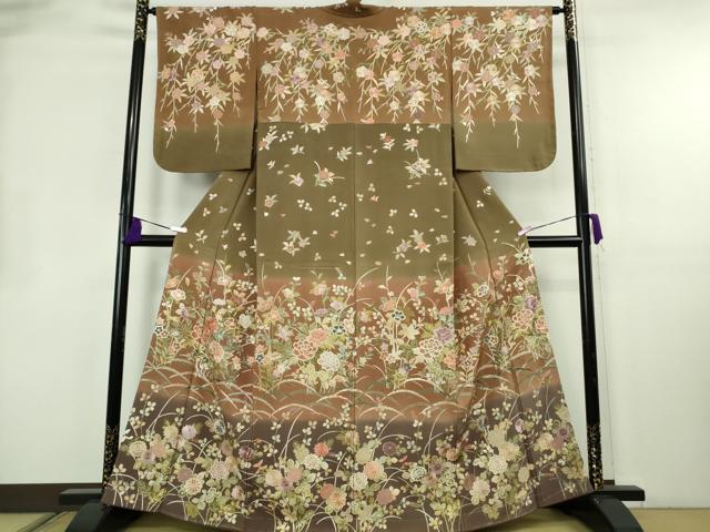平和屋本店●極上　訪問着　総手刺繍　草花　雪芝　暈し染め　金糸　逸品　未使用　DZAB8506kh6