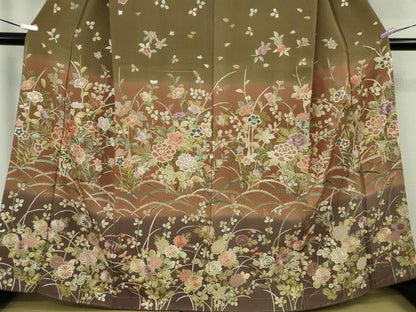 平和屋本店●極上　訪問着　総手刺繍　草花　雪芝　暈し染め　金糸　逸品　未使用　DZAB8506kh6