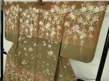 平和屋本店●極上　訪問着　総手刺繍　草花　雪芝　暈し染め　金糸　逸品　未使用　DZAB8506kh6