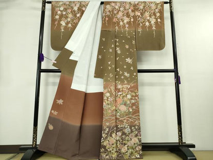 平和屋本店●極上　訪問着　総手刺繍　草花　雪芝　暈し染め　金糸　逸品　未使用　DZAB8506kh6