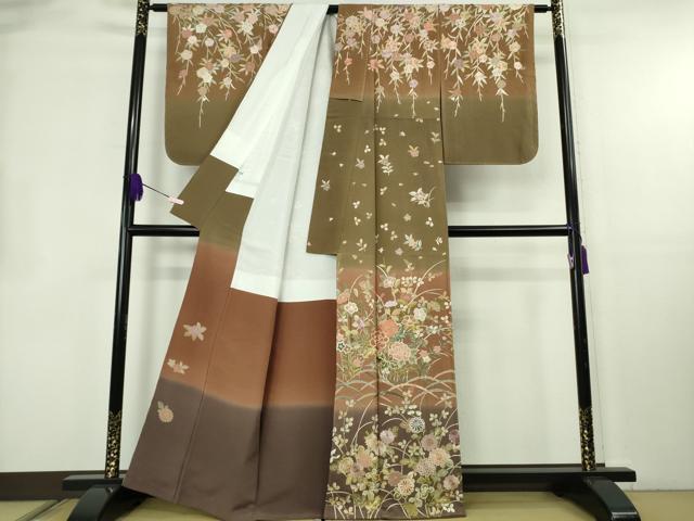 平和屋本店●極上　訪問着　総手刺繍　草花　雪芝　暈し染め　金糸　逸品　未使用　DZAB8506kh6