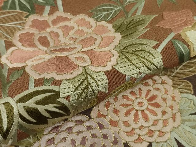 平和屋本店●極上　訪問着　総手刺繍　草花　雪芝　暈し染め　金糸　逸品　未使用　DZAB8506kh6