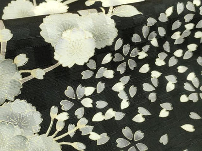 平和屋本店●極上　夢染人　野村一峰　訪問着　枝桜　白×黒　反端付き　逸品　未使用　DZAB8508kh6