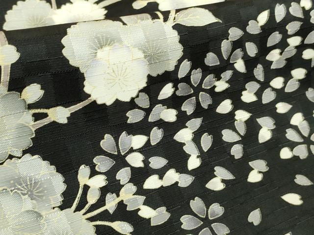 平和屋本店●極上　夢染人　野村一峰　訪問着　枝桜　白×黒　反端付き　逸品　未使用　DZAB8508kh6