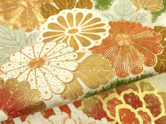 平和屋本店●極上　振袖　駒刺繍　絞り　立波　鳳凰　吉祥花文　萱草色地　金彩　逸品　DZAB8510kh6