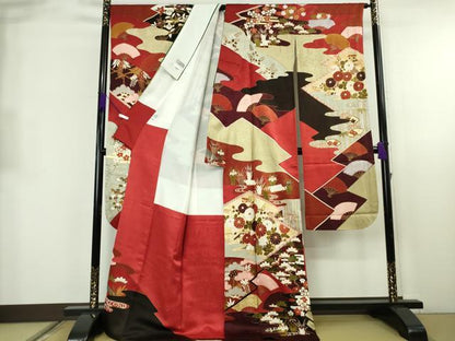 平和屋本店●極上　皇室献上作家　藤井寛　振袖・長襦袢(無双仕立て)セット　駒刺繍　吉祥花文　金彩　逸品　DZAB8514kh6