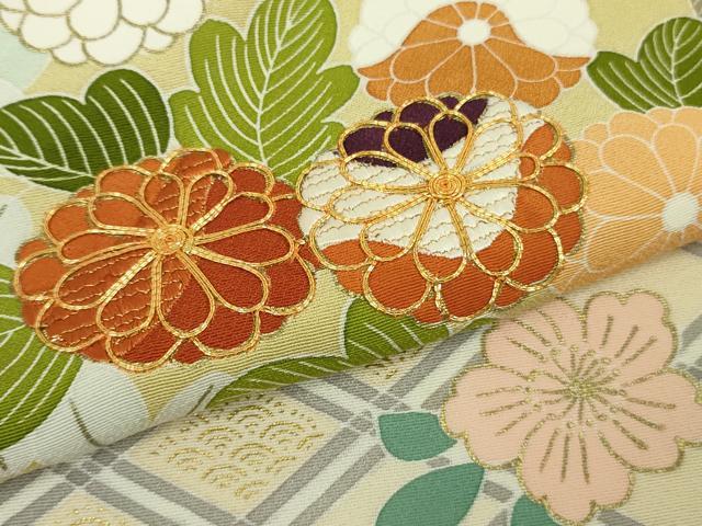 平和屋本店●極上　創業460年・千總　振袖・長襦袢(無双仕立て)セット　駒刺繍　雪輪吉祥花文　金彩　三越扱い　逸品　DZAB8517kh6