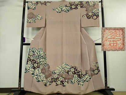 平和屋本店●超希少　東京友禅　久呂田明功　訪問着　辻が花　白茶色地　鬼しぼ縮緬　逸品　DZAB8524kh6