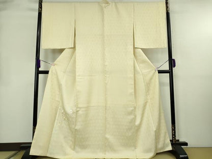平和屋本店●極上　訪問着　総刺繍　花唐草文　立涌地紋　クリームイエロー色地　やまと誂製　逸品　DZAB8527kh6