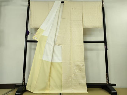 平和屋本店●極上　訪問着　総刺繍　花唐草文　立涌地紋　クリームイエロー色地　やまと誂製　逸品　DZAB8527kh6