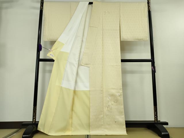 平和屋本店●極上　訪問着　総刺繍　花唐草文　立涌地紋　クリームイエロー色地　やまと誂製　逸品　DZAB8527kh6