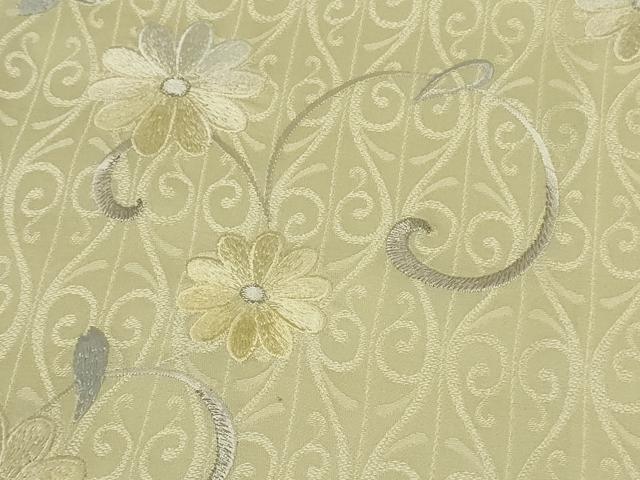 平和屋本店●極上　訪問着　総刺繍　花唐草文　立涌地紋　クリームイエロー色地　やまと誂製　逸品　DZAB8527kh6