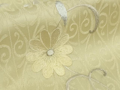 平和屋本店●極上　訪問着　総刺繍　花唐草文　立涌地紋　クリームイエロー色地　やまと誂製　逸品　DZAB8527kh6