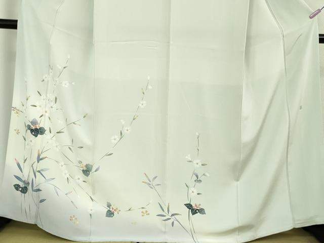 平和屋本店●極上 本加賀友禅作家 奥泉可愛 訪問着・長襦袢(無双仕立て)セット 華なでしこ 白緑色地 暈し染め 証紙付き　逸品　DZAB8528kh6
