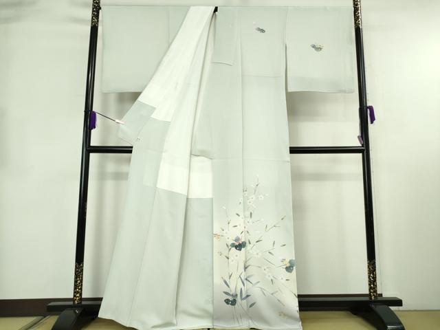 平和屋本店●極上 本加賀友禅作家 奥泉可愛 訪問着・長襦袢(無双仕立て)セット 華なでしこ 白緑色地 暈し染め 証紙付き　逸品　DZAB8528kh6