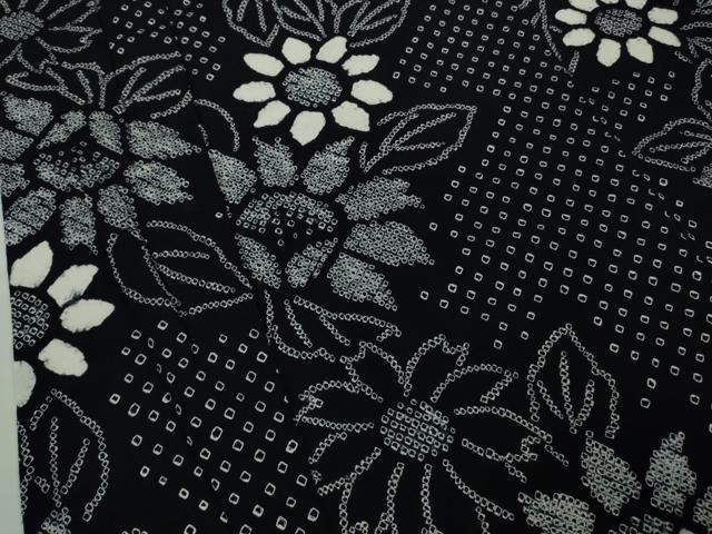 平和屋着物∴極上　夏物　浴衣　有松鳴海絞り　草花文　黒地　綿　逸品　DZAB8533kh6