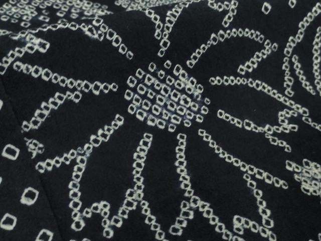 平和屋着物∴極上　夏物　浴衣　有松鳴海絞り　草花文　黒地　綿　逸品　DZAB8533kh6