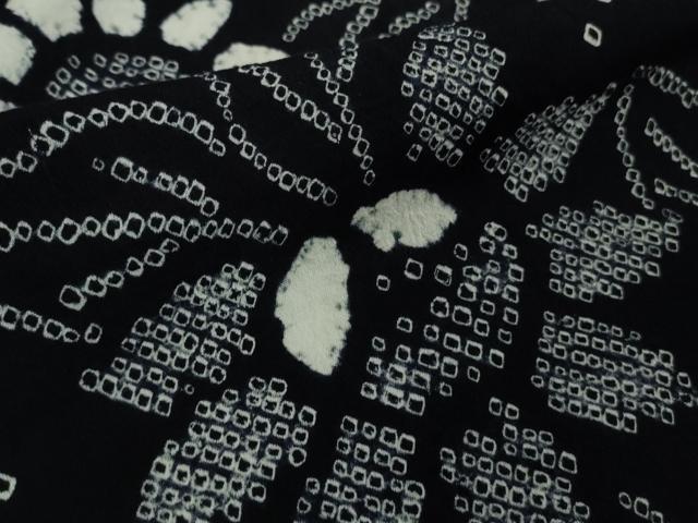平和屋着物∴極上　夏物　浴衣　有松鳴海絞り　草花文　黒地　綿　逸品　DZAB8533kh6