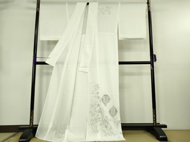 平和屋本店＊極上　夏物　訪問着　絽　更紗花文　白地　銀彩　ロング丈　逸品　未使用　DZAB8541kh6