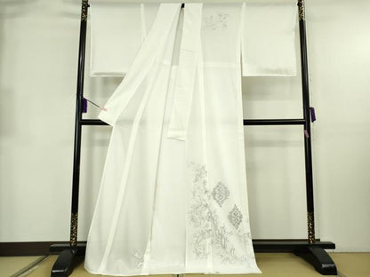 平和屋本店＊極上　夏物　訪問着　絽　更紗花文　白地　銀彩　ロング丈　逸品　未使用　DZAB8542kh6